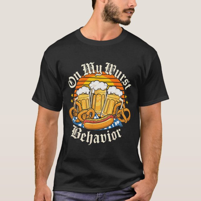 On My Wurst Behavior Retro Groovy Beer  T-Shirt (Front)