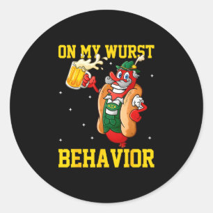 On my wurst behaviour funny german men women classic round sticker