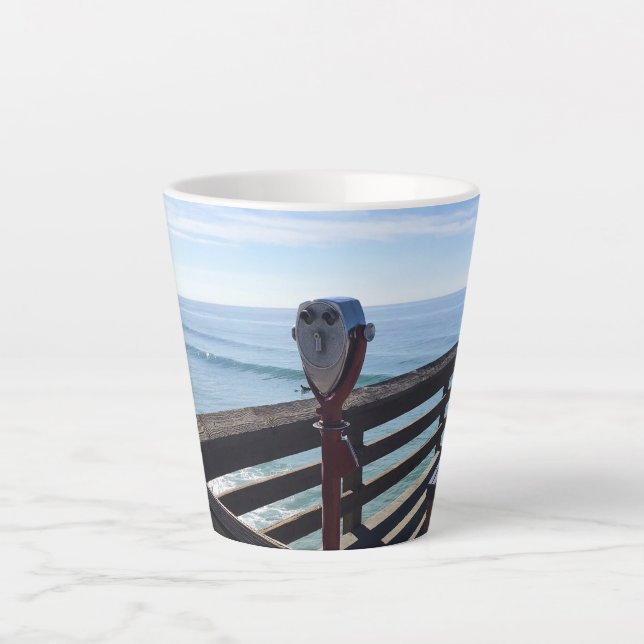 On Newport Pier, Newport Beach, California Latte Mug (Front)