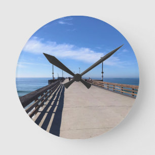 On Newport Pier, Newport Beach, California Round Clock