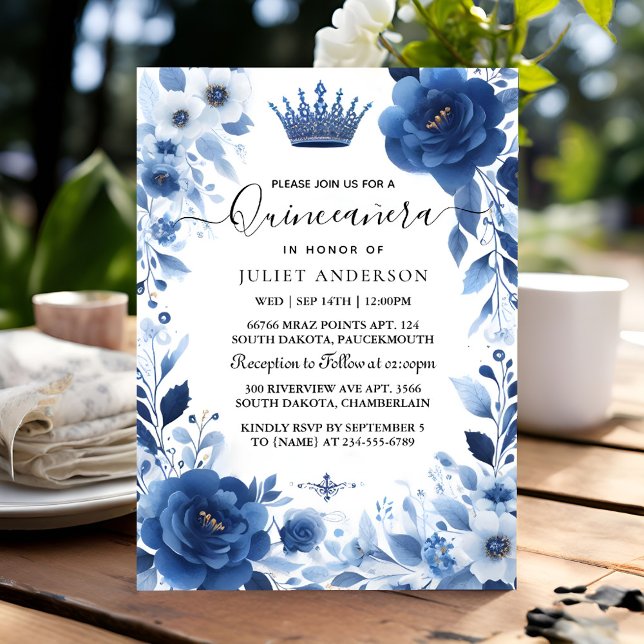 On Ombre ivory Ice Sky Gold Royal Blue Quinceanera Invitation (Creator Uploaded)