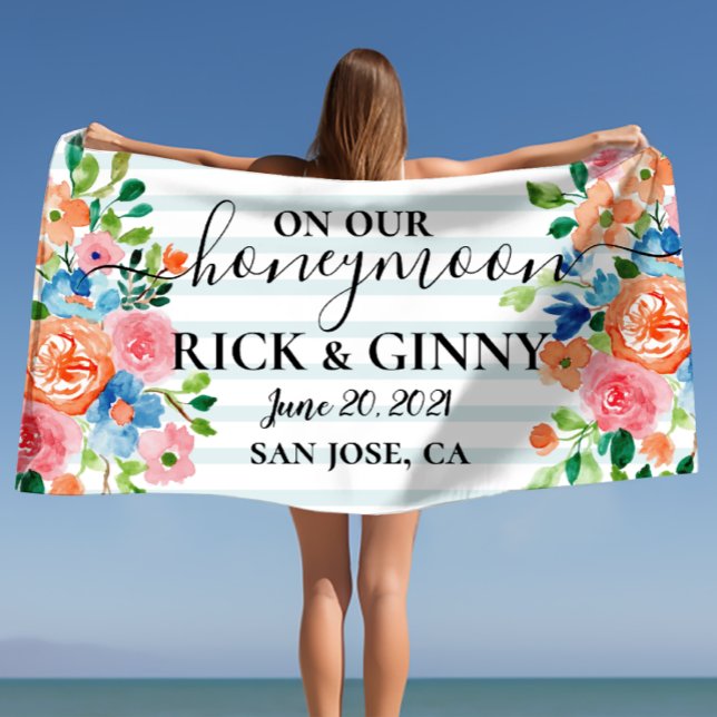 On Our Honeymoon - Personalised Floral Honeymoon Beach Towel (On Our Honeymoon - Personalized Floral Honeymoon Beach Towel)