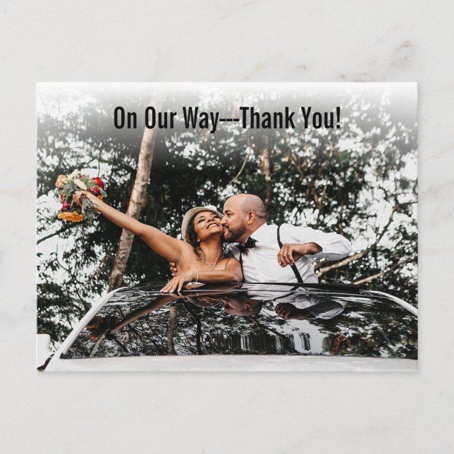 On Our Way Thank You Photo Wedding Thanks Postcard (Front)