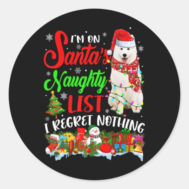 On Santas Naughty List Xmas American Eskimo  Classic Round Sticker (Front)