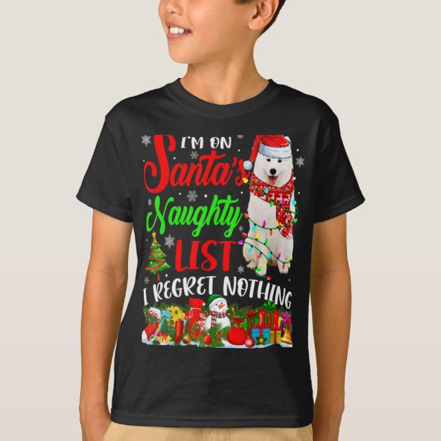 On Santas Naughty List Xmas American Eskimo  T-Shirt (Front)