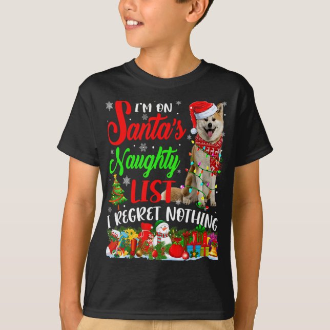 On Santas Naughty List Xmas Shiba Inu T Shirt  (Front)