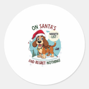 On Santa's Xmas Naughty List Regret Nothing Basset Classic Round Sticker
