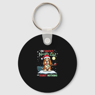 On Santa's Xmas Naughty List Regret Nothing Basset Key Ring