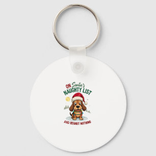 On Santa's Xmas Naughty List Regret Nothing Basset Key Ring
