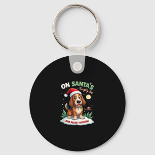 On Santa's Xmas Naughty List Regret Nothing Basset Key Ring
