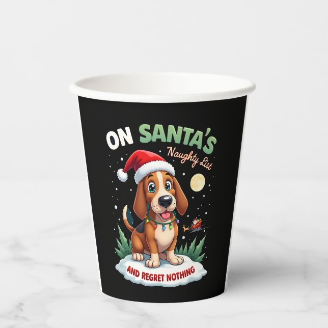 On Santa's Xmas Naughty List Regret Nothing Basset Paper Cups (Front)