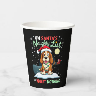 On Santa's Xmas Naughty List Regret Nothing Basset Paper Cups