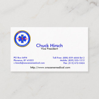 on-scene, Chuck Hirsch, Vice President, PO Box ... Business Card