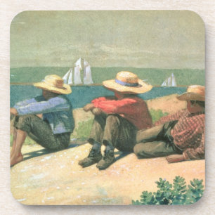 On the Beach, 1875 (w/c) Coaster