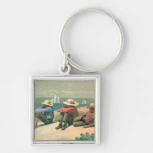 On the Beach, 1875 (w/c) Key Ring