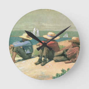 On the Beach, 1875 (w/c) Round Clock