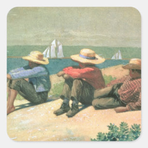 On the Beach, 1875 (w/c) Square Sticker