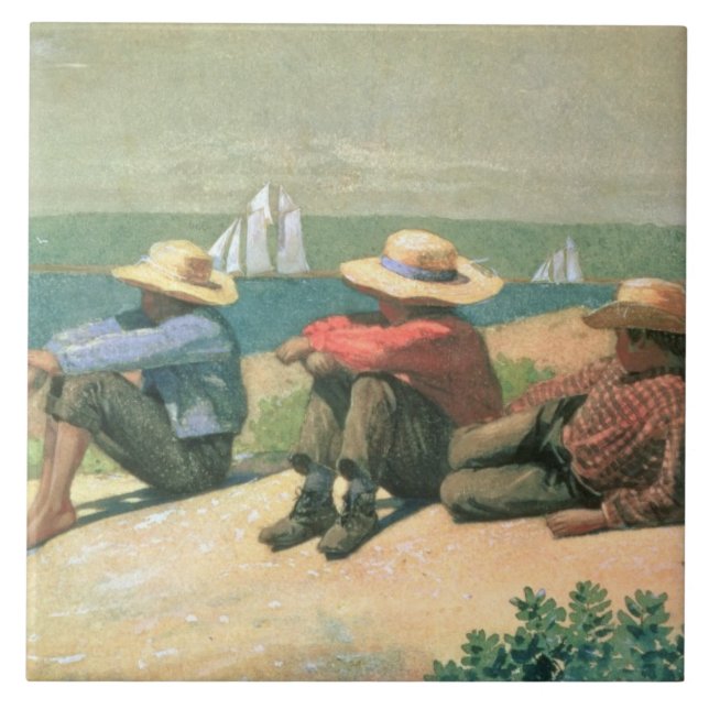 On the Beach, 1875 (w/c) Tile (Front)