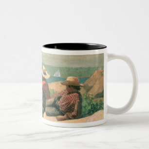 On the Beach, 1875 (w/c) Two-Tone Coffee Mug