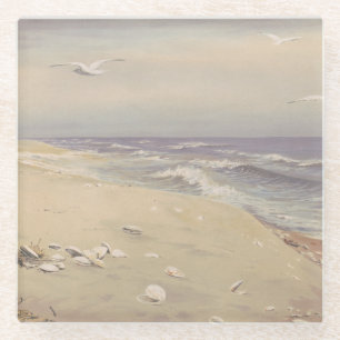 On the Beach (1879) – Vintage Coastal Art Glass Coaster