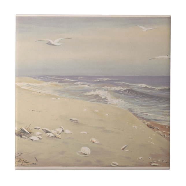 On the Beach (1879) – Vintage Coastal Art Tile (Front)