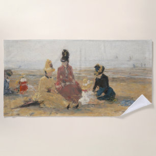 On the Beach Trouville 1887 by Eugene Boudin  Beach Towel