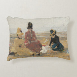 On the Beach Trouville 1887 by Eugene Boudin  Decorative Cushion