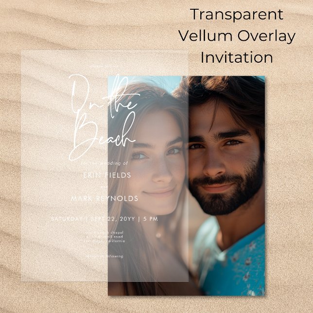  On the Beach Vellum Overlay Light Wedding Invitations (Creator Uploaded)