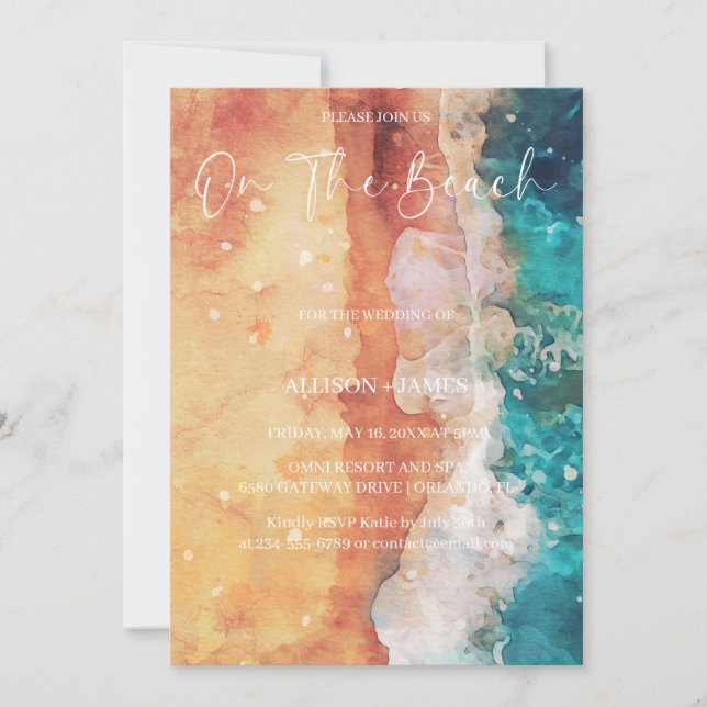On The Beach Watercolor Beach Wedding  Invitation (Front)