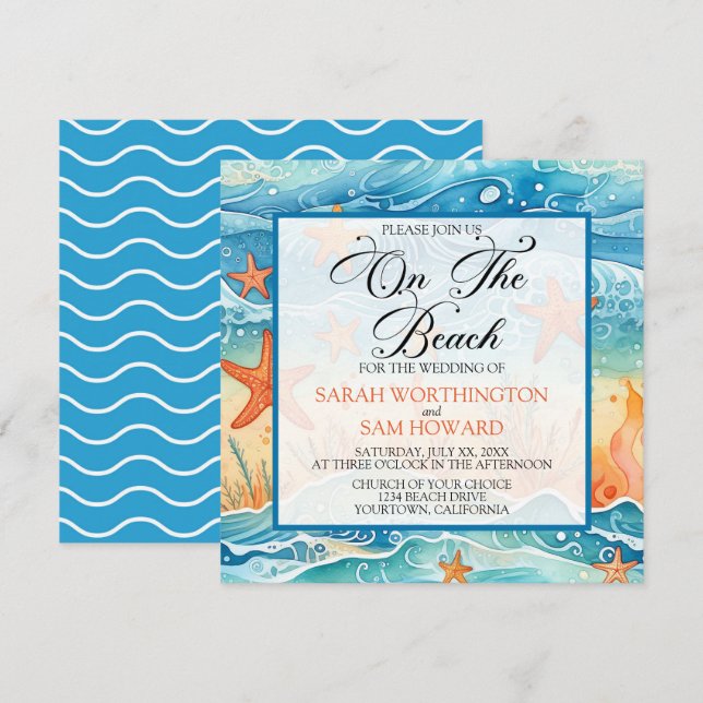 On The Beach Wedding Invitation (Front/Back)