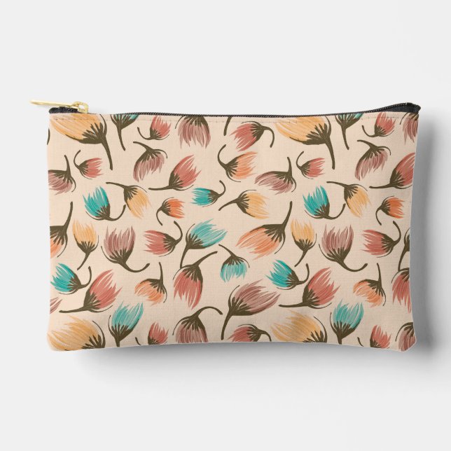 On the Breeze-Tossed Floral-Pebble-Distant Dunes Accessory Pouch (Front)