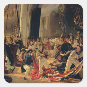 On the deck during a sea battle, 1855 square sticker