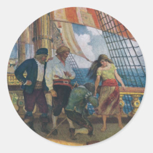 On the Deck of a Galleon Beneath a Striped Sail Classic Round Sticker