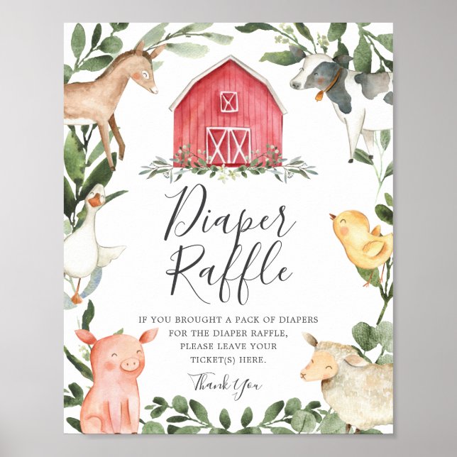 On The Farm Baby Shower Diaper Raffle Sign (Front)