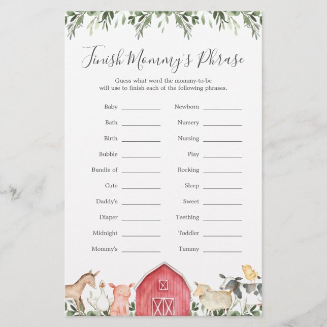 On The Farm Baby Shower Finish Mummy's Phrase (Front)