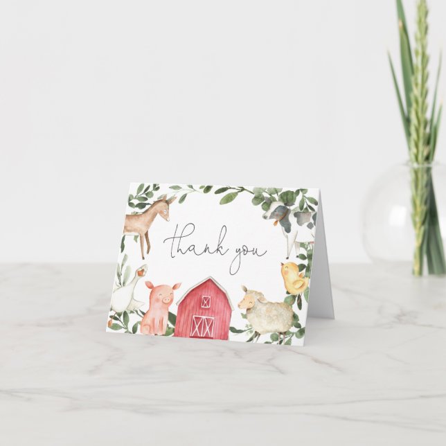 On The Farm Baby Shower Thank You Card (Front)