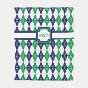On the Green Argyle Fleece Blanket