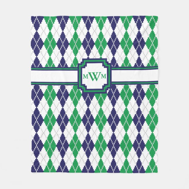 On the Green Argyle Fleece Blanket (Front)