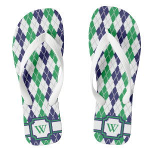 On the Green Argyle Flip Flops