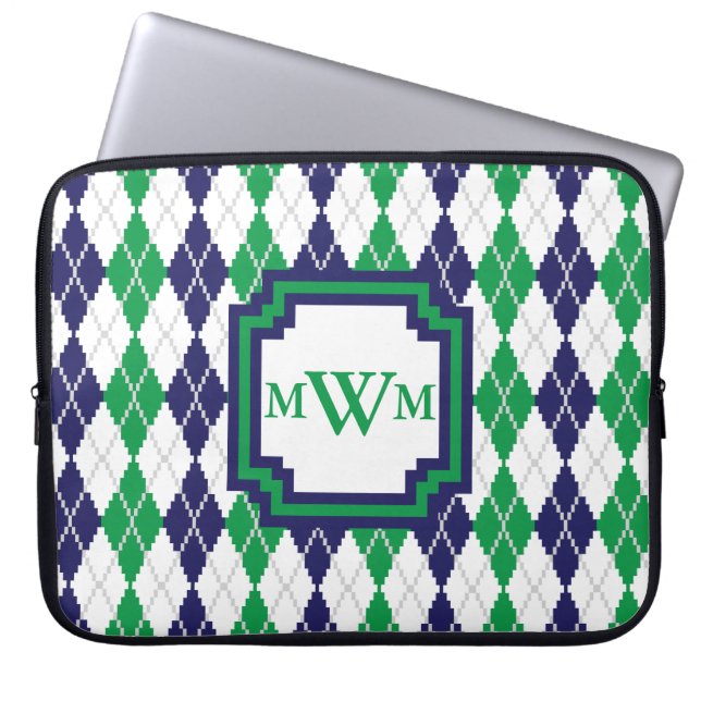 On the Green Argyle Laptop Sleeve (Front)