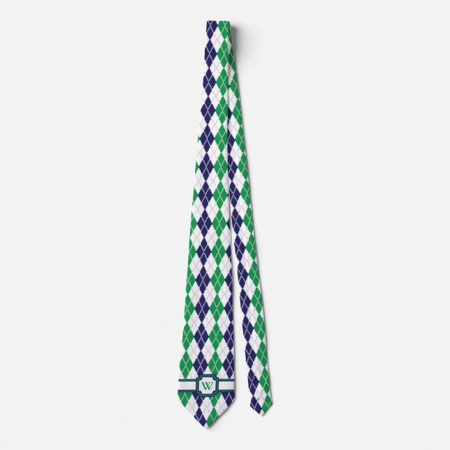 On the Green Argyle Men's Neck Tie (Front)