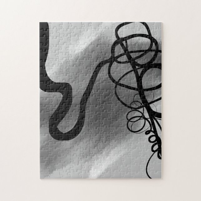 On the Grid: Abstract Gray, Black & White Jigsaw Puzzle (Vertical)