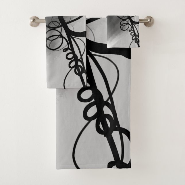 On the Grid: Abstract Grey, Black & White Bath Towel Set (Insitu)