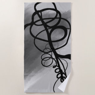 On the Grid: Abstract Grey, Black & White Beach Towel