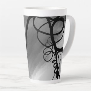 On the Grid: Abstract Grey, Black & White Latte Mug