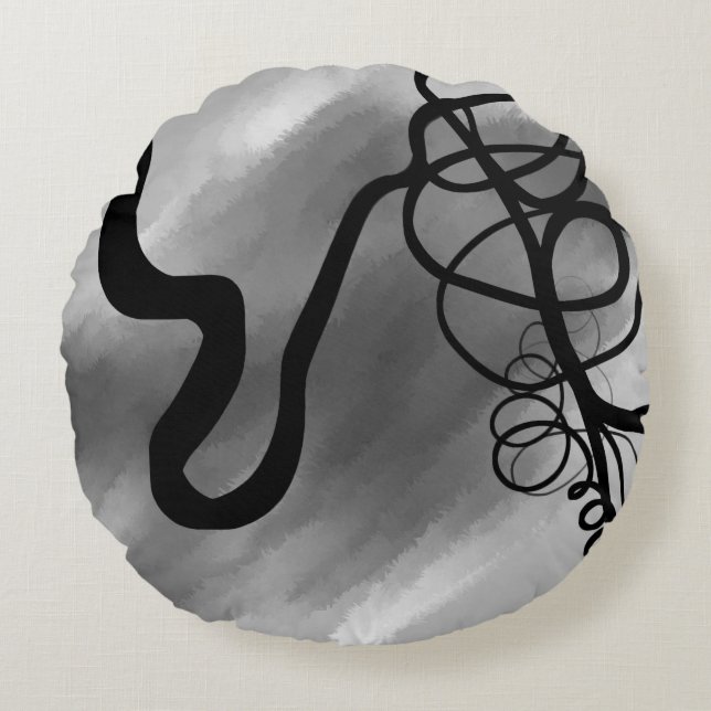 On the Grid: Abstract Grey, Black & White Round Cushion (Front)