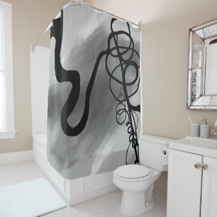 On the Grid: Abstract Grey, Black & White Shower Curtain