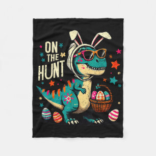 On The Hunt Dino Happy Easter Day T-rex Dinosaur  Fleece Blanket