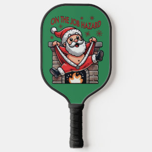 On the Job Hazard Santa on Fire Pickleball Paddle