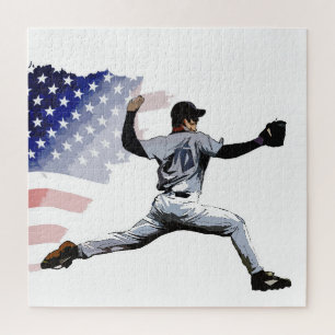 On The Mound - Baseball Pitcher and USA Flag   Jigsaw Puzzle